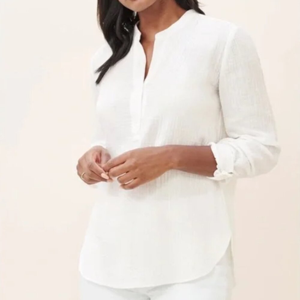 JENNI KAYNE CYPRESS HONEYCOMB PUCKER TEXTURE TUNIC BLOUSE TOP 100% COTTON sz S